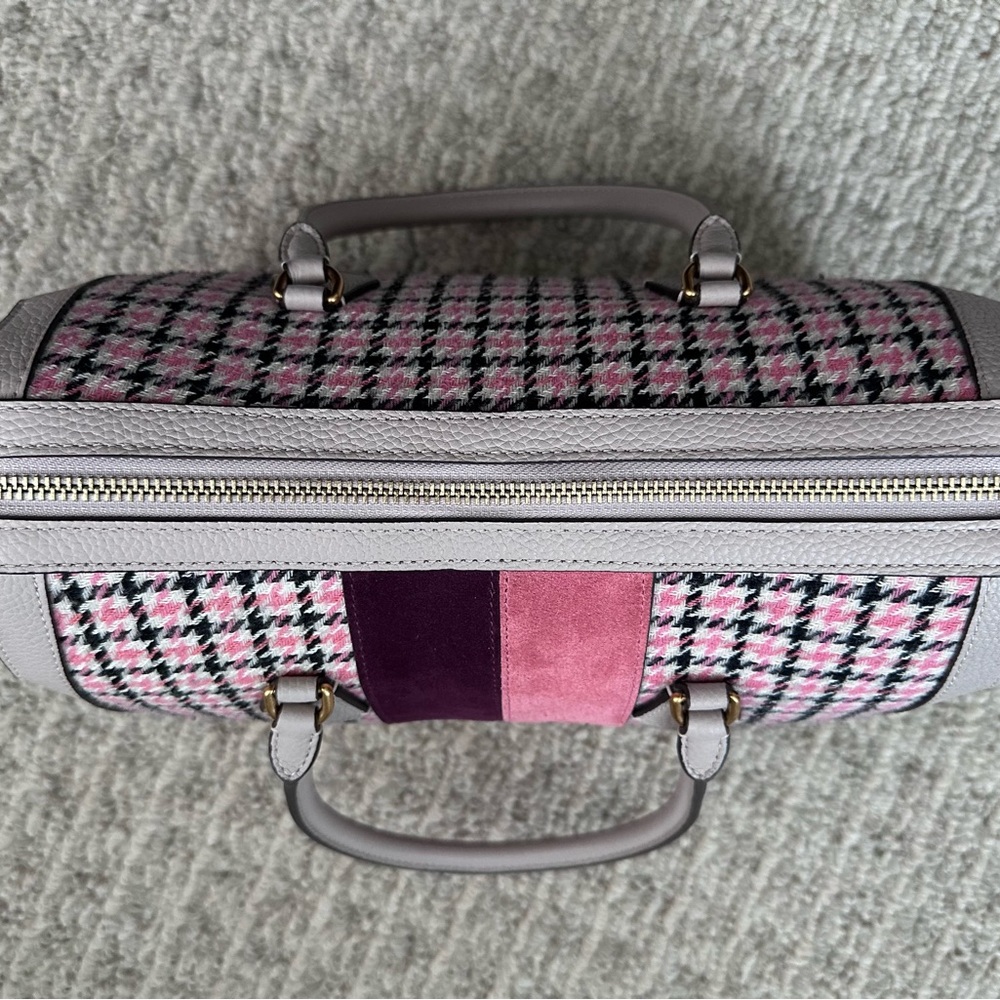 Kate Spade New York Gramercy Racing Stripe Plaid Twill Satchel - Mushroom/pink - Picture 3 of 10